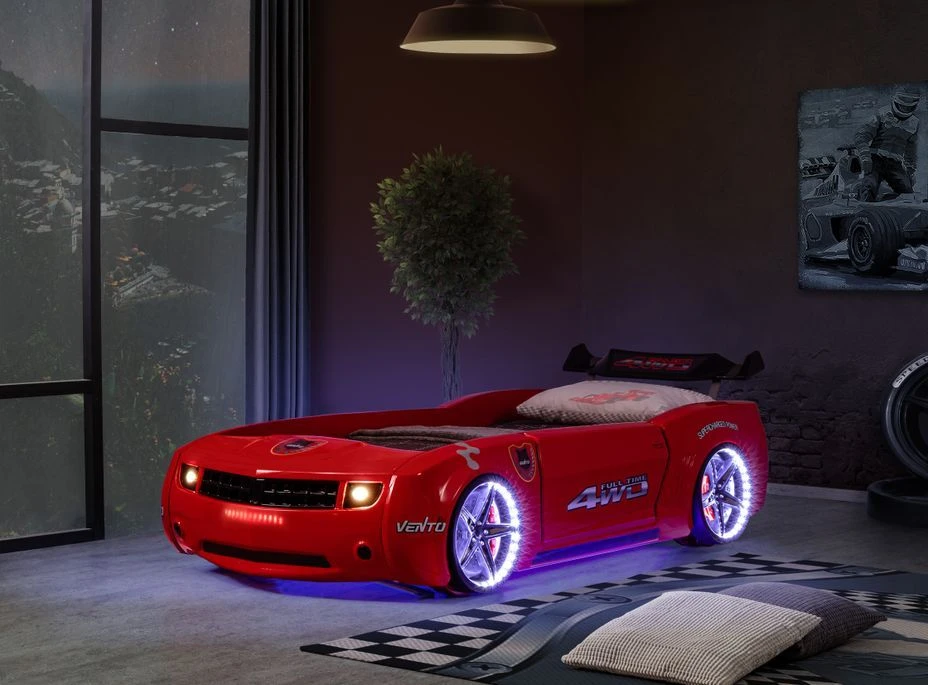 Lit Voiture De Course Rouge Avec Led Et Bruitage Fusion 90x190 Cm – Image 2
