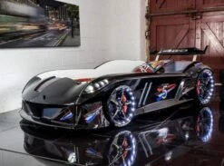 Lit Voiture Formule 1 Noir à Led Et Bruitage 90x190 Cm