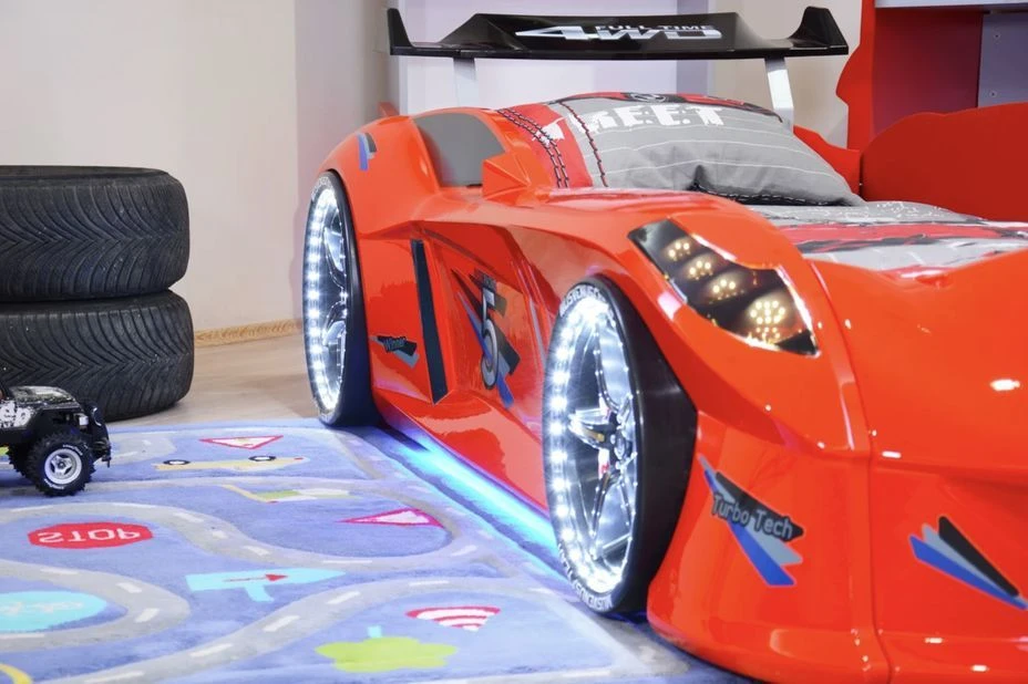 Lit Voiture Formule 1 Rouge à Led Et Bruitage 90x190 Cm – Image 7