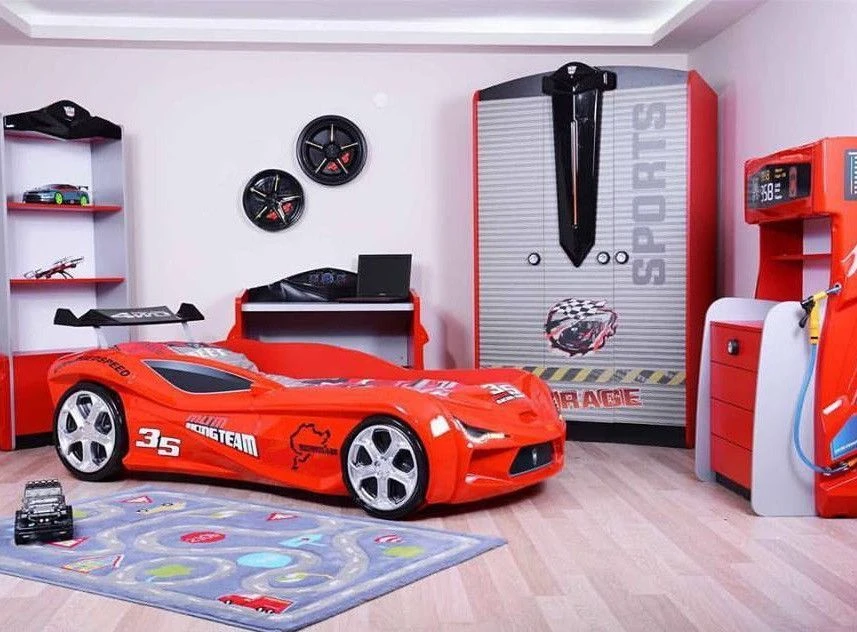 Lit Voiture Formule 1 Rouge à Led Et Bruitage 90x190 Cm – Image 3