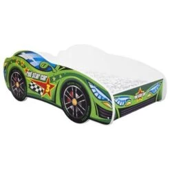 Lit Voiture Racing Vert 70x140 Cm - Sommier Et Matelas Inclus
