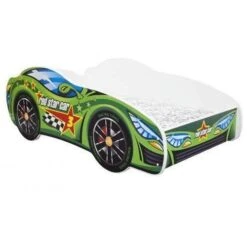 Lit Voiture Racing Vert 80x160 Cm - Sommier Et Matelas Inclus