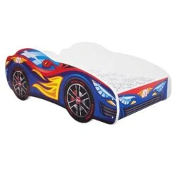 Lit Voiture Sport Rouge 80x160 Cm - Sommier Et Matelas Inclus