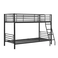 NINO Lit Superposé Enfant + Sommier A Lattes Contemporain En Métal Noir - L 90 X L 200 Cm