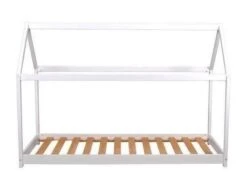 PANDA Lit Enfant Cabane - Style Junior - Bois Pin Massif Blanc - Sommier En Bois épicéa Inclus - L 90 X L 190 Cm