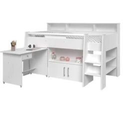 PARISOT Lit Combiné Enfant Avec Bureau Contemporain Décor Blanc - Sommier Inclus -l90 X L200 Cm - DAVE