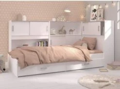 SCOOP Lit Enfant Avec 3 Meubles De Rangement Contemporain Décor Blanc - L 90 X L 200 Cm