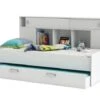 Ferrari Lit Gigogne Enfant Contemporain Blanc Perle + Tete De Lit étageres Intégrées - L 90 X L 200 Cm